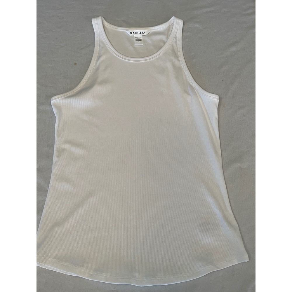 Athleta White Ribbed High Neck Racerback Tank Top Womens Size Medium Activewear